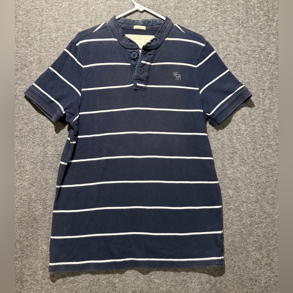Abercrombie & Fitch Vtg Muscle Shirt mens XL blue striped fitted preppy cotton